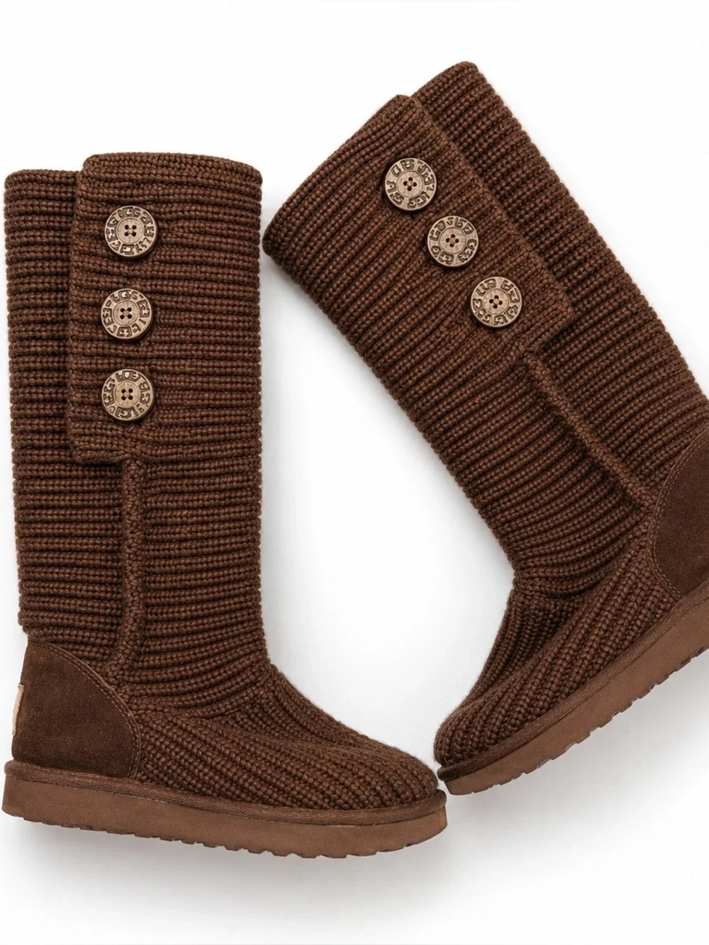 UGG Classic Cardy Knit Button Boots Brown Tall Sweater Boots Women’s Size 5